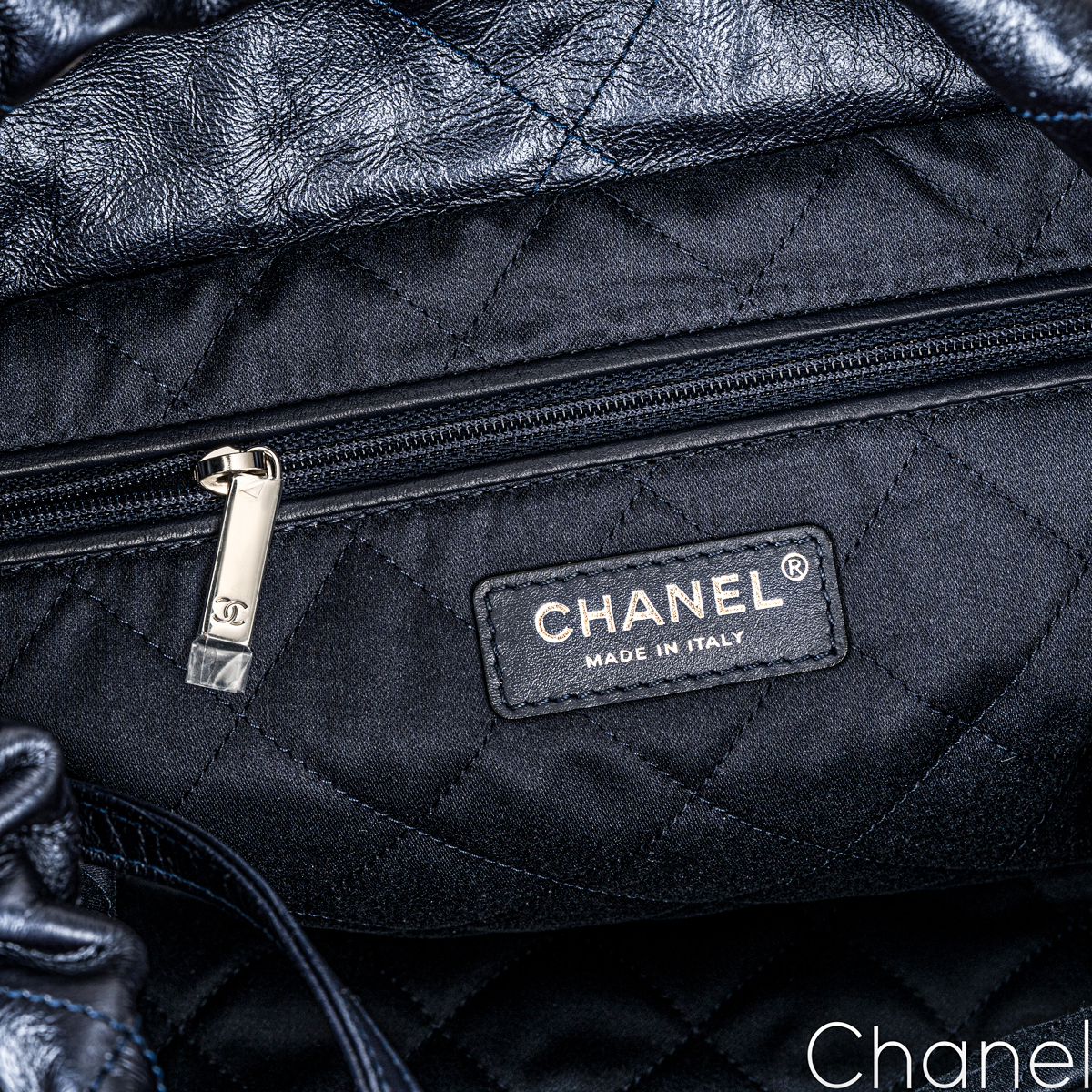 Chanel 22 Small Metallic Midnight Blue Aged Calfskin Midnight Blue/Sil –  Coco Approved Studio